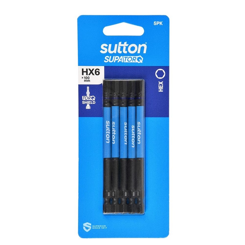 SUTTON HX6 X 100MM SUPATORQ HEX SCREWDRIVER BIT – 5 PIECE S206H05E06