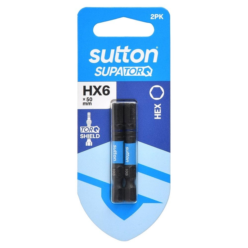 SUTTON HX6 X 50MM SUPATORQ HEX SCREWDRIVER BIT – 2 PIECE S206H02B06