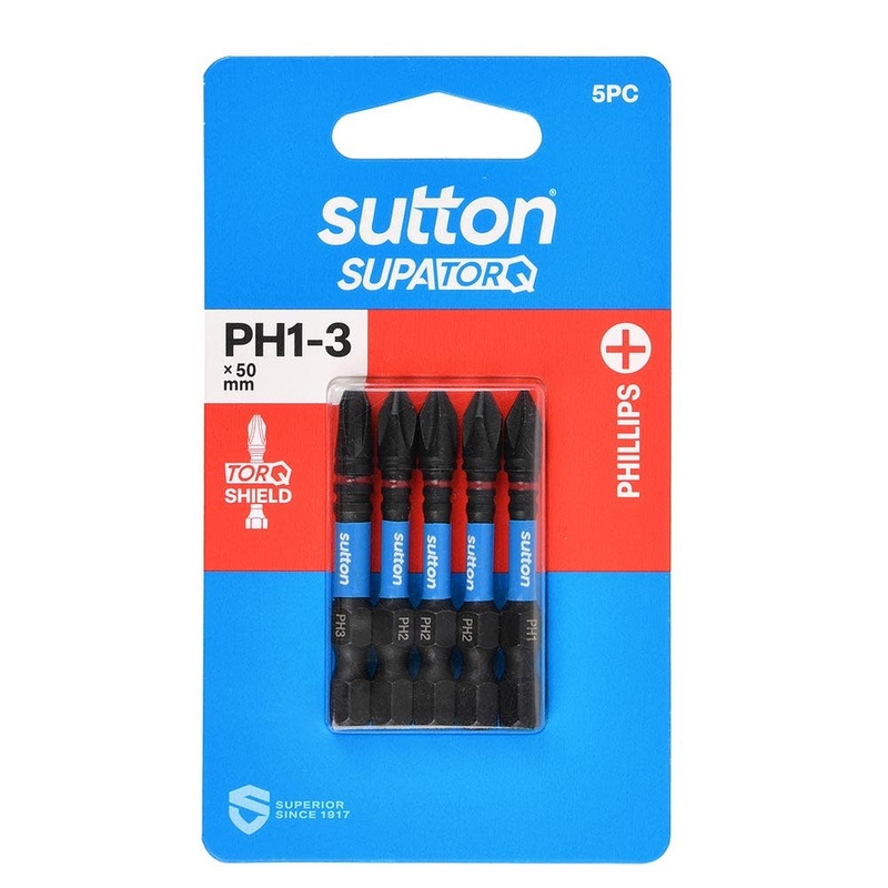 SUTTON PH1-3 X 50MM SUPATORQ PHILLIPS SCREWDRIVER BIT – 5 PIECE S200S05B03