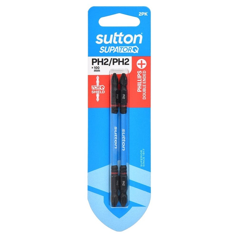 SUTTON PH2 X 100MM SUPATORQ D/E PHILLIPS SCREWDRIVER BIT – 2 PIECE S201H02E02