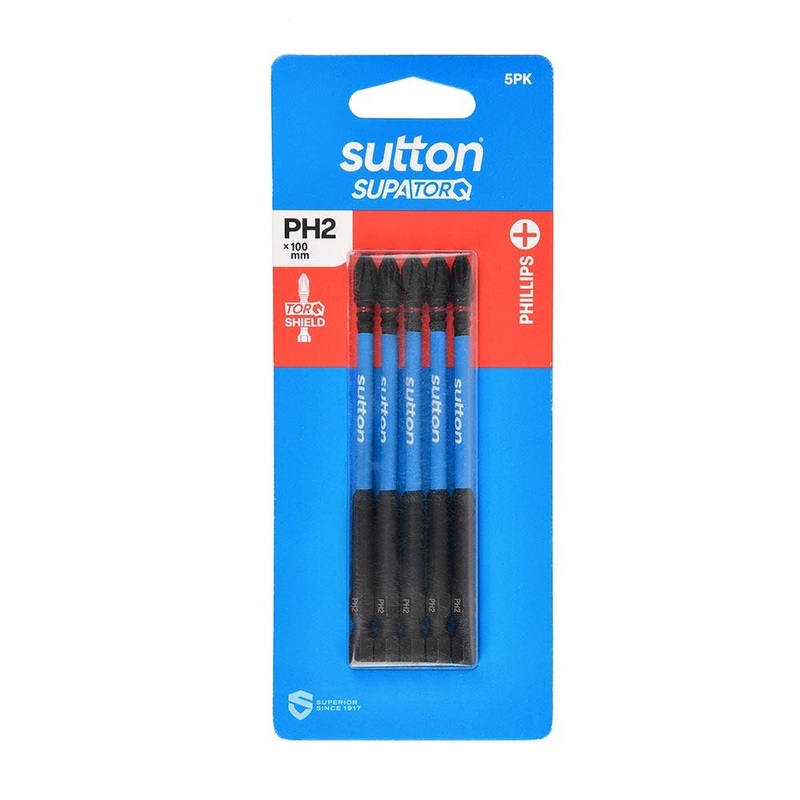 SUTTON PH2 X 100MM SUPATORQ PHILLIPS SCREWDRIVER BIT – 5 PIECE S200H05E02