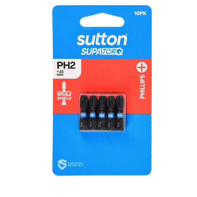 SUTTON PH2 X 25MM SUPATORQ PHILLIPS SCREWDRIVER BIT – 10 PIECE S200H10A02