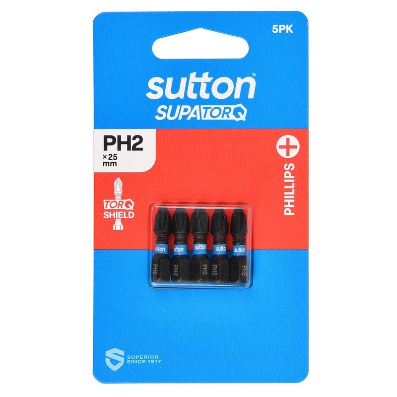 SUTTON PH2 X 25MM SUPATORQ PHILLIPS SCREWDRIVER BIT – 5 PIECE S200H05A02