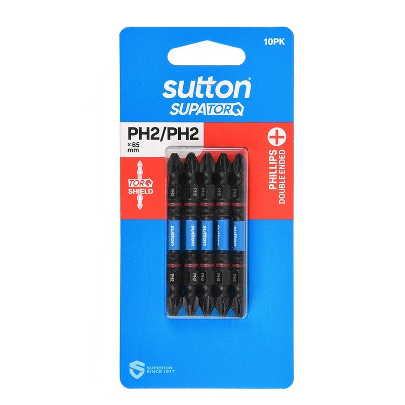 SUTTON PH2 X 65MM SUPATORQ D/E PHILLIPS SCREWDRIVER BIT – 10 PIECE S201H10C02
