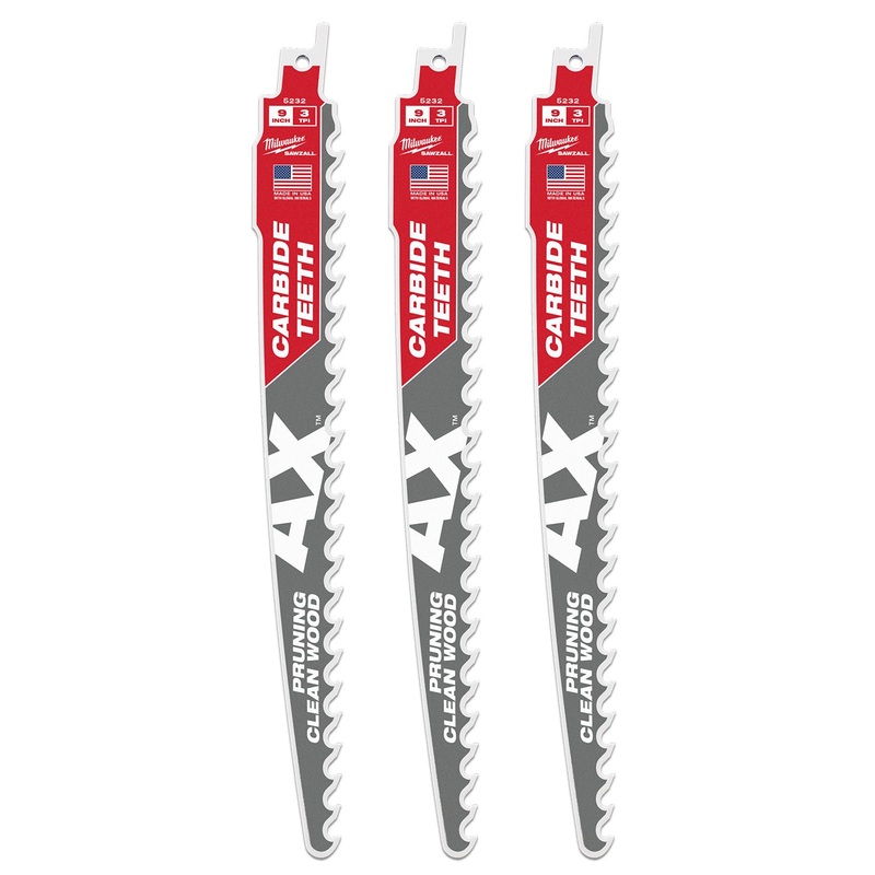 Milwaukee 225mm 3TPI The AX with Carbide Teeth Sawzall Blade (3 Pk) 48005332