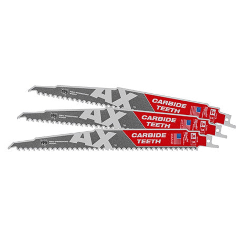 Milwaukee 230mm Sawzall Carbide Ax Blade 3 Pack 48005326