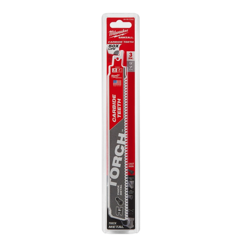 Milwaukee 230mm TORCH with Carbide Teeth Sawzall Blade 3pk 48005302