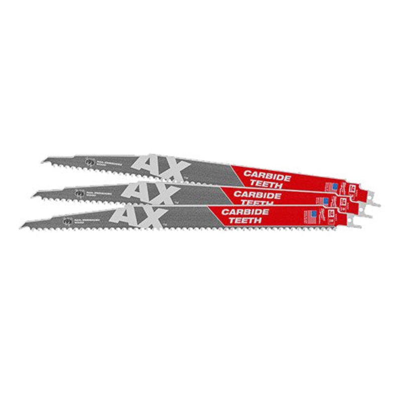 Milwaukee 300mm Sawzall Carbide Ax Blade 3 Pack 48005327