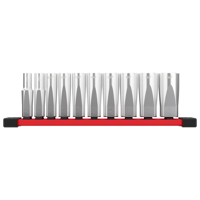 Milwaukee 10 piece 3/8 Dr Deep SAE Socket Set with Storage Rail 48229405