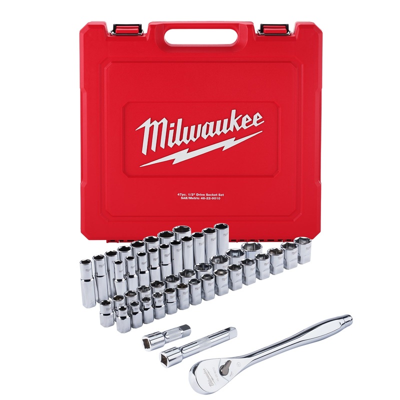 Milwaukee 47 Piece SAE & Metric Socket Wrench Set 1/2 Dr 48229010