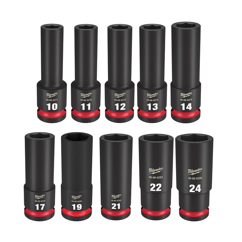 Milwaukee Shockwave 1/2 Drive 10 Piece Metric Deep 6 Point Impact Socket Set 49667053