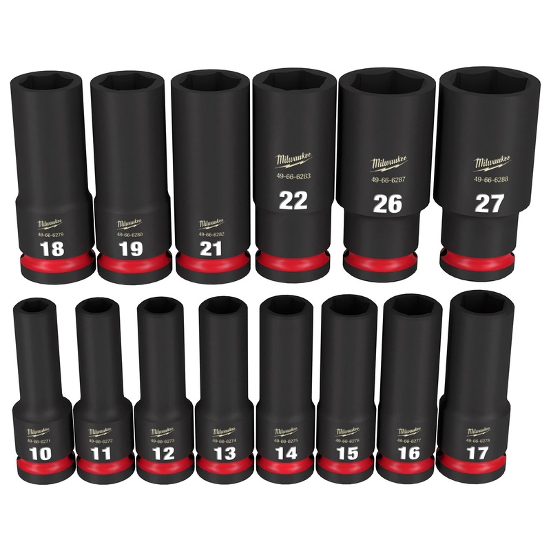 Milwaukee Shockwave 1/2 Drive 14 Piece Metric Deep 6 Point Impact Socket Set 49667014