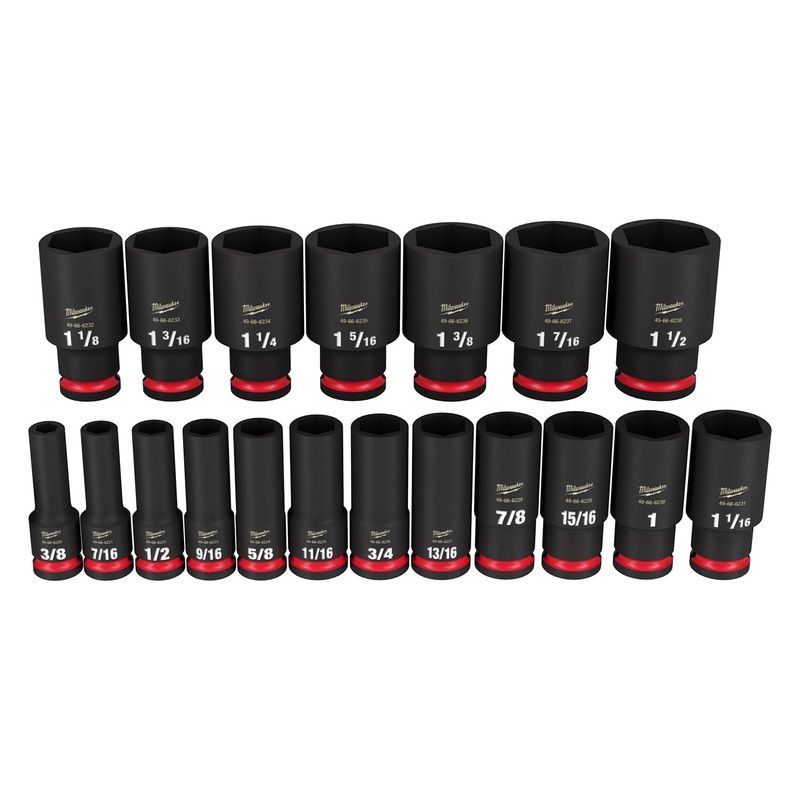 Milwaukee Shockwave 1/2 Drive 19 Piece SAE Deep 6 Point Impact Socket Set 49667012