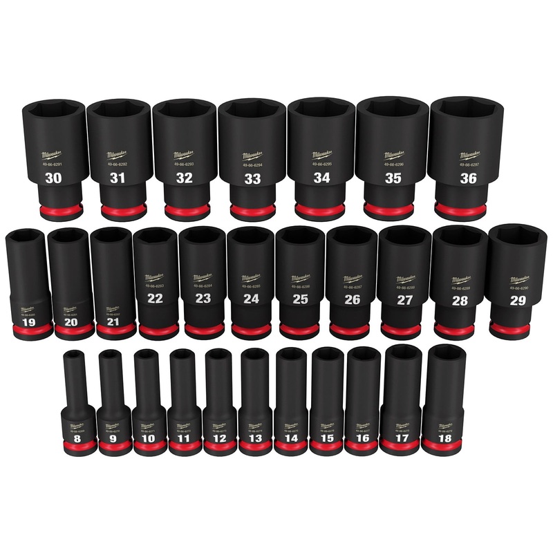 Milwaukee Shockwave 1/2 Drive 29 Piece Metric Deep 6 Point Impact Socket Set 49667015