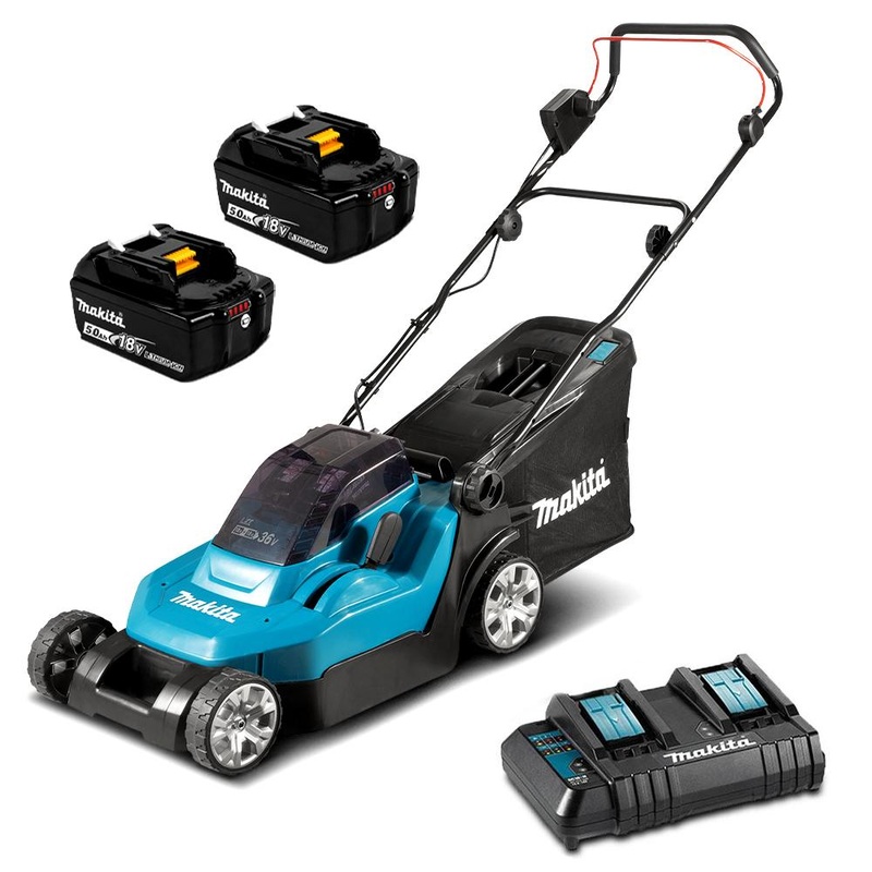 Makita DLM382CT2 36V (18V x 2) Li-ion Cordless Brushless 380mm (15) Lawn Mower Combo Kit