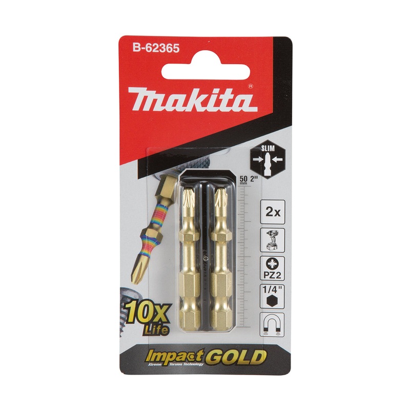 Makita Pz2 X 50Mm Super Slim Screwdriver Bit 2Pk B-62365