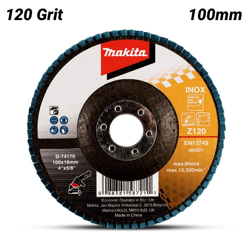 Makita 100Mm Economy Flap Disc 120# – Zirconia – Flat D-74170