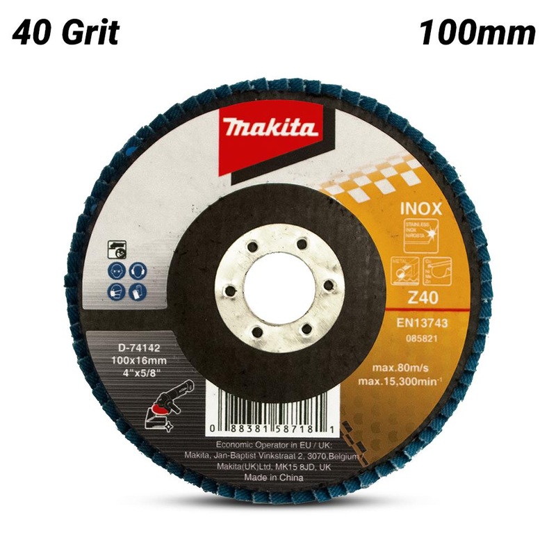 Makita 100Mm Economy Flap Disc 40# – Zirconia – Flat D-74142