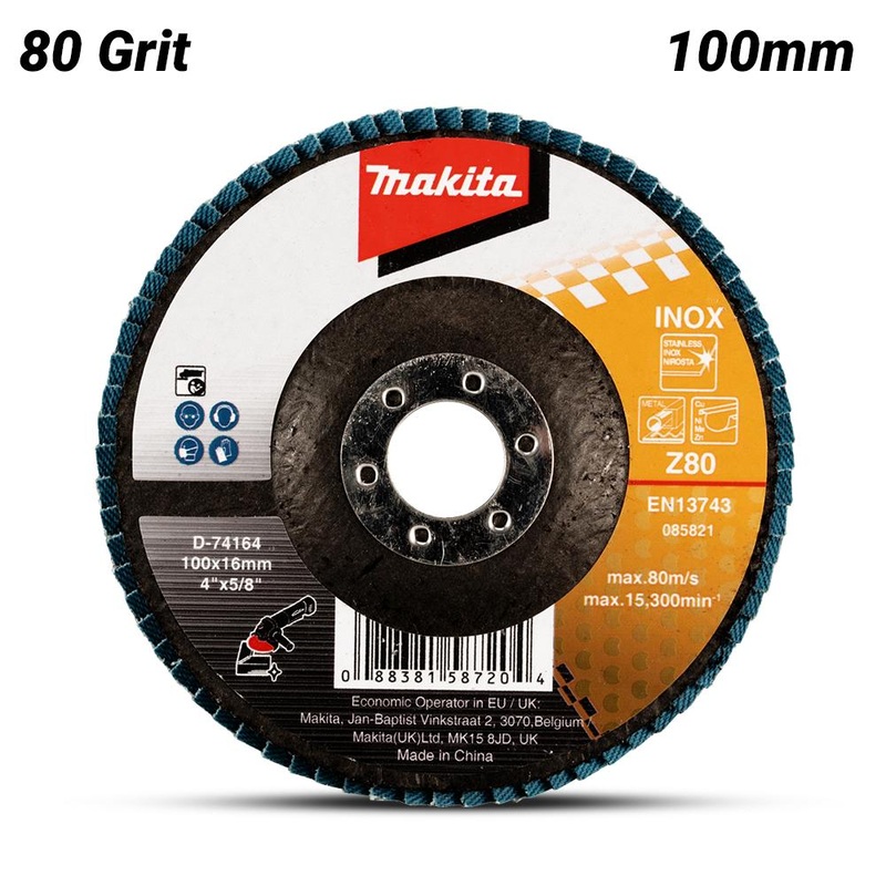 Makita 100Mm Economy Flap Disc 80# – Zirconia – Flat D-74164