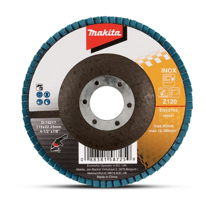 Makita 115Mm Economy Flap Disc 120# – Zirconia – Flat D-74217