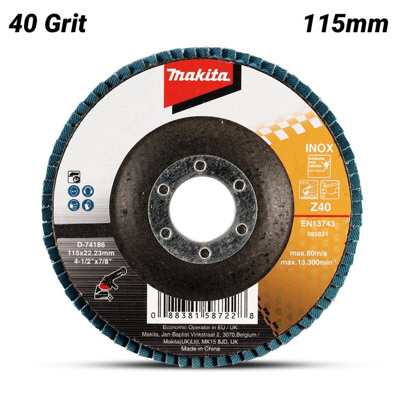 Makita 115Mm Economy Flap Disc 40# – Zirconia – Flat D-74186