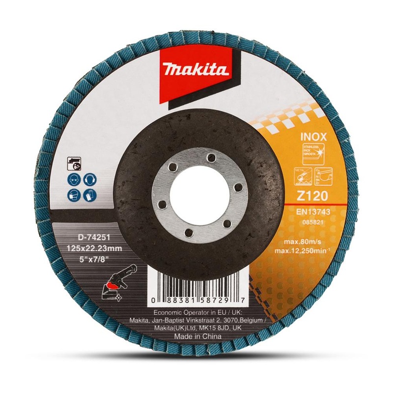 Makita 125Mm Economy Flap Disc 120# – Zirconia – Flat D-74251