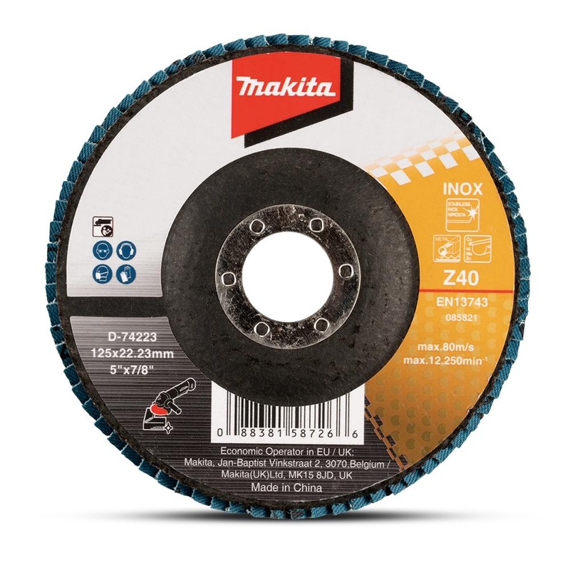 Makita 125Mm Economy Flap Disc 40# – Zirconia – Flat D-74223