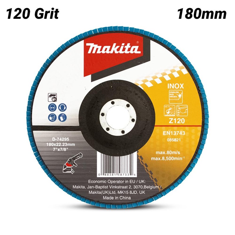 Makita 180Mm Economy Flap Disc 120# – Zirconia – Flat D-74295