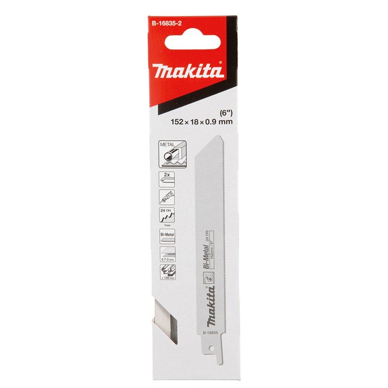Makita Recipro Blade Bi-Metal 152Mm X 0.9Mm X 24Tpi – 2Pk – Metal B-16835-2