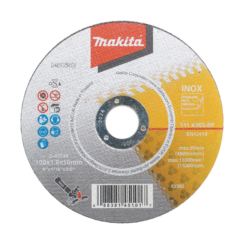 Makita 100Mm X 1.6Mm X 16Mm Inox / Metal Cutting Disc A36S – 25Pk  B-45749-25