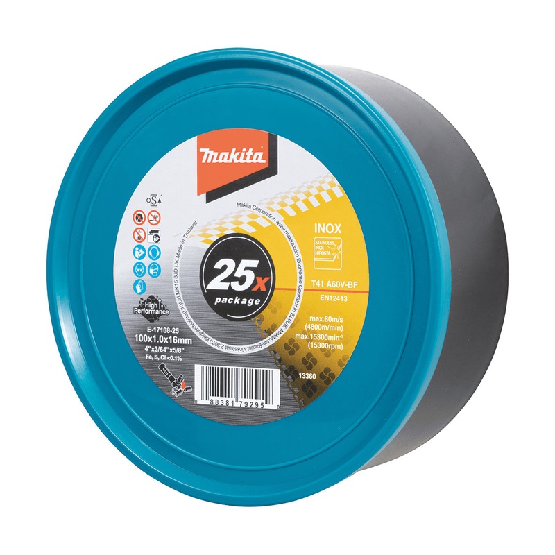 Makita 100Mm X 1Mm X 16Mm Long Life Inox Cutting Disc A60V – 25Pk Tub E-17108-25