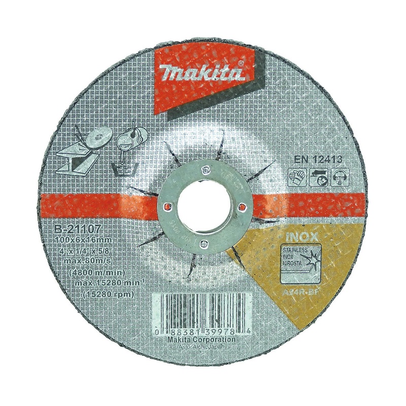 Makita 100Mm X 6Mm X 16Mm D/C Inox Grinding Disc A24R – 25Pc B-21107-25