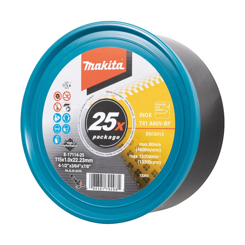 Makita 115Mm X 1Mm X 22Mm Long Life Inox Cutting Disc A60V – 25Pk Tub E-17114-25