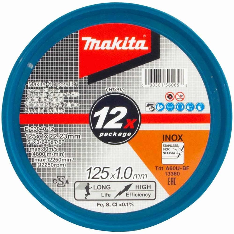 Makita 125Mm X 1Mm X 22Mm Inox Cutting Disc A60U – 12Pk Tub E-03040-12