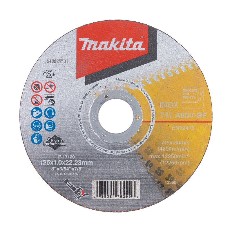 Makita 125Mm X 1Mm X 22Mm Long Life Inox Cutting Disc A60V – 12Pk Tub E-17120-12