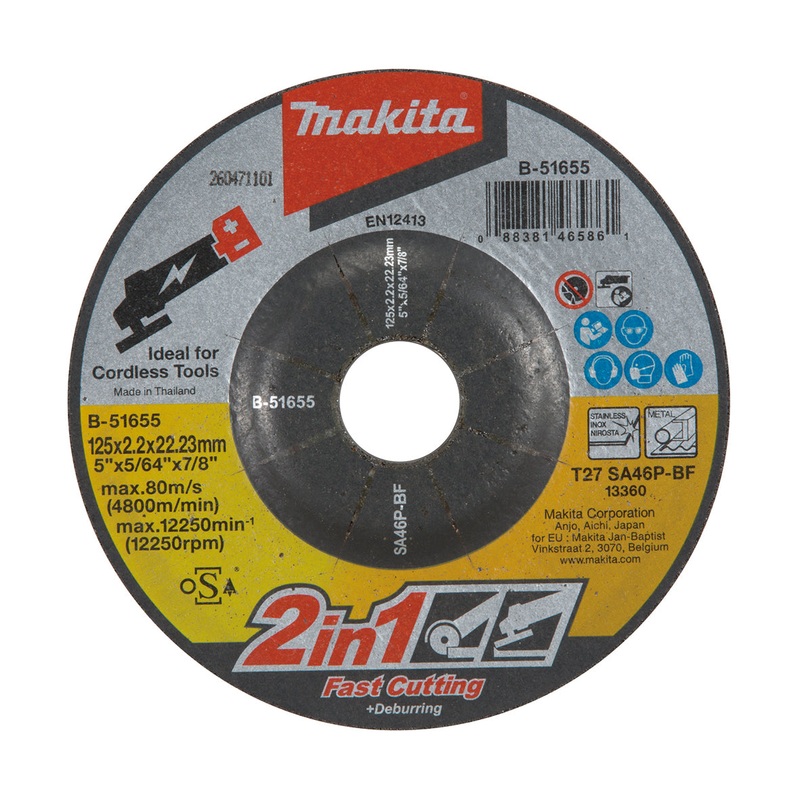 Makita 125Mm X 2.0Mm X 22Mm Inox 2 In 1 Grind & Cut Wheel Sa46P-25Pk B-51655-25