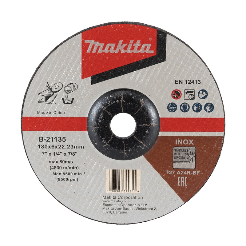 Makita 180Mm X 6Mm X 22.23 D/C Inox Grinding Disc A24R – 20Pk B-21135-20