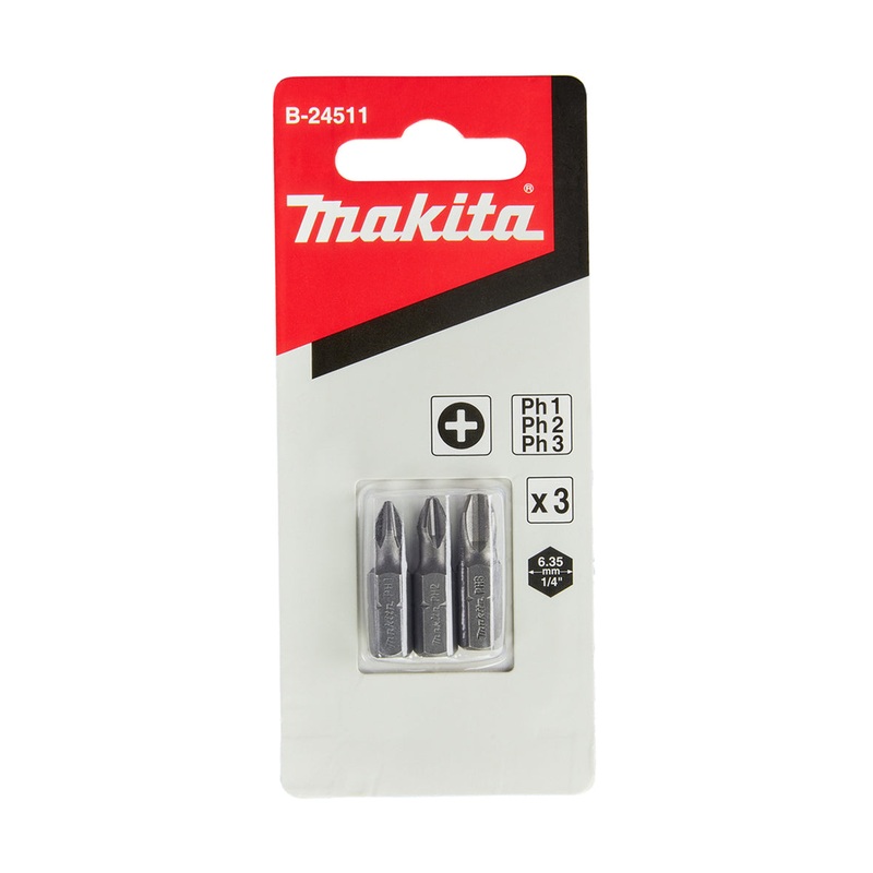 Makita Ph1/2/3 X 25Mm Insert Screwdriver Bit 3Pk B-24511