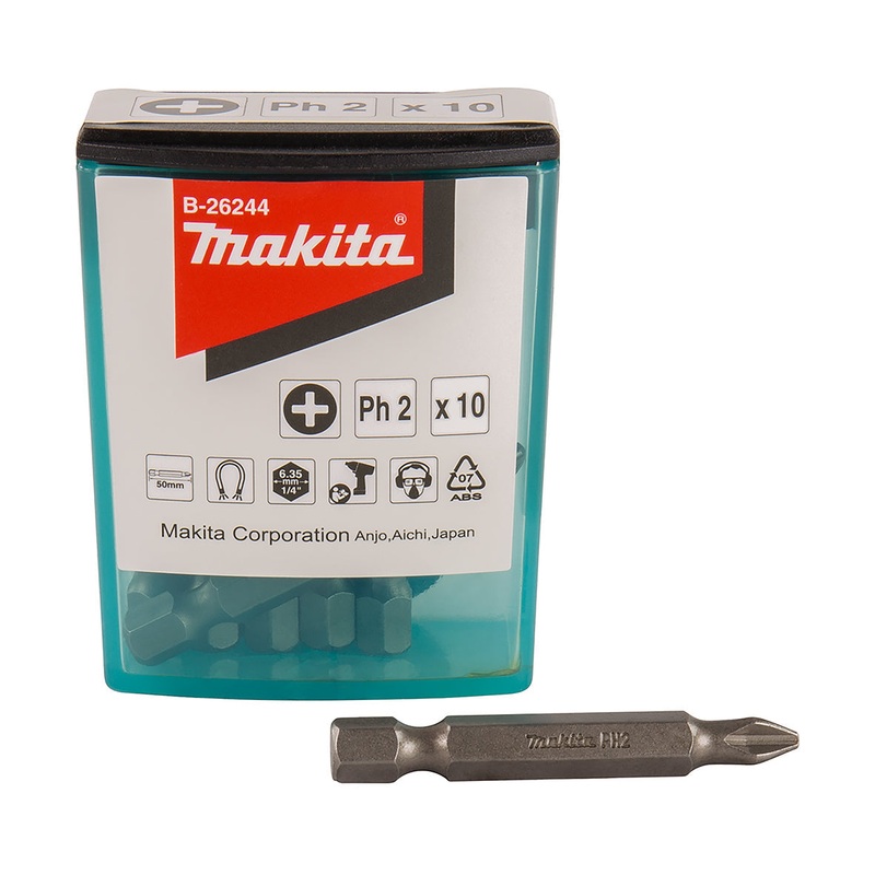 Makita Ph2 X 50Mm Power Bit 10Pc Flip Top Case B-26244