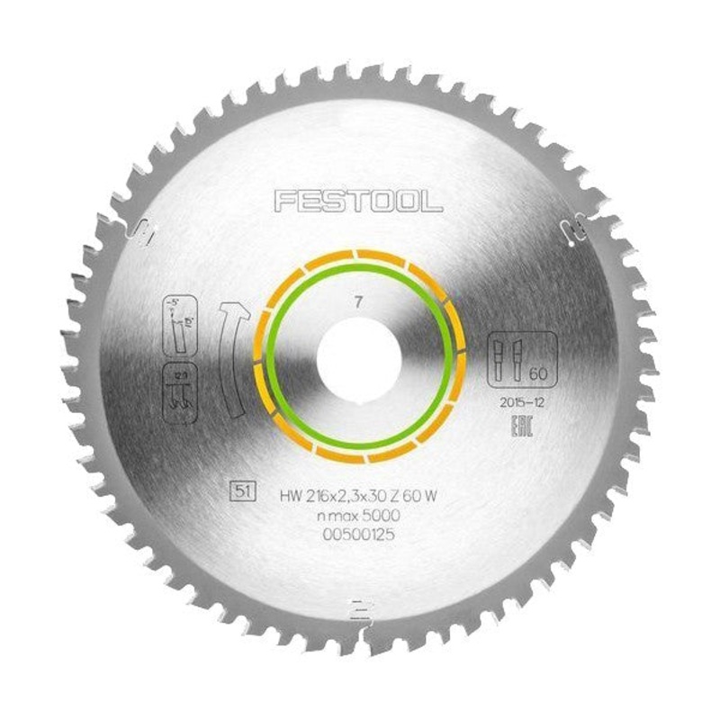 Festool Fine Tooth Saw Blade 216mm x 2.3 x 30mm 60 tooth (W60)