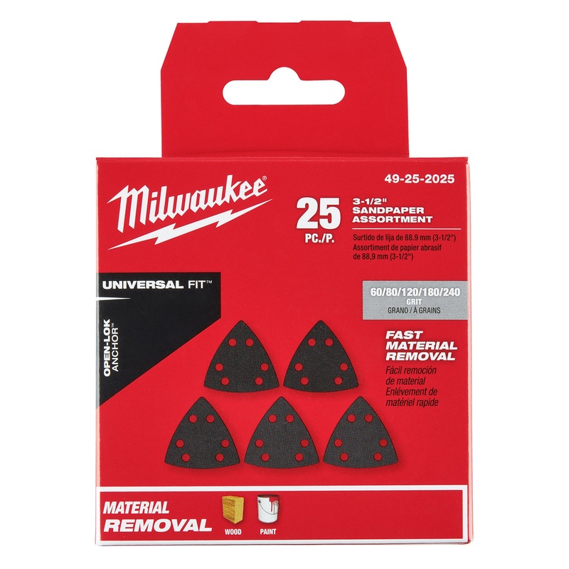 Milwaukee Open-Lok 25 Piece Triangle Sand Paper Variety 49252025