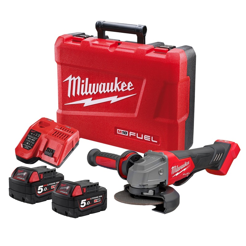 Milwaukee 18V Fuel Brushless 125mm (5) Angle Grinder with Deadman Paddle Switch 5.0ah Set M18FAG125