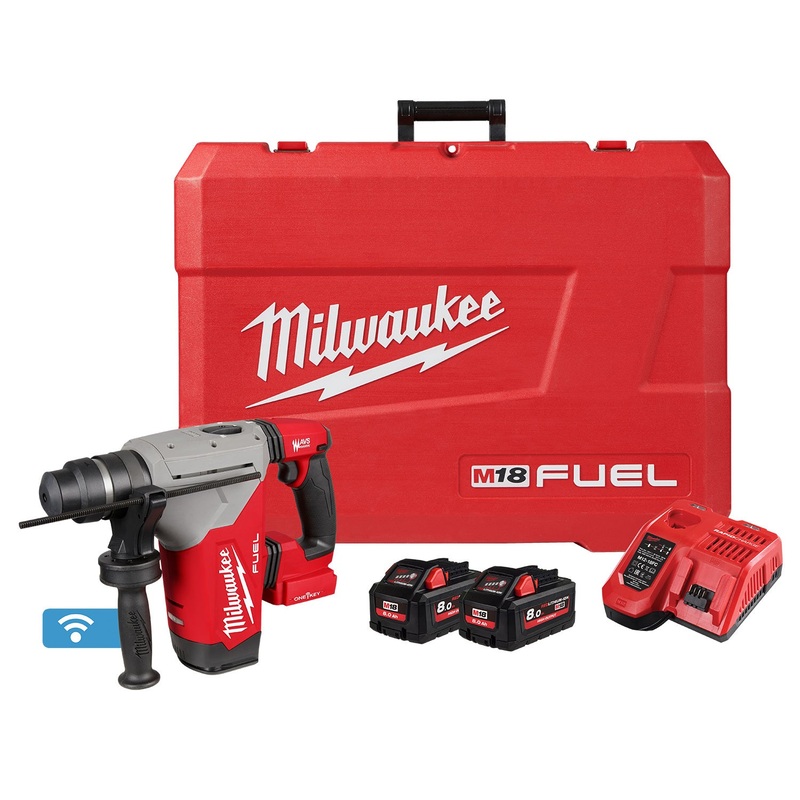 Milwaukee 18V FUEL 28mm SDS Plus Rotary Hammer with ONE-KEY 8.0ah Set M18FHP-802C