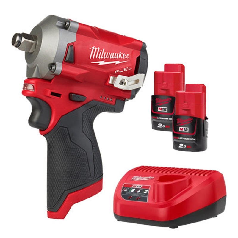 Milwaukee 12V Fuel Brushless 1/2 Stubby Impact Wrench w/Friction Ring 2.0Ah Set M12FIWF12-202B