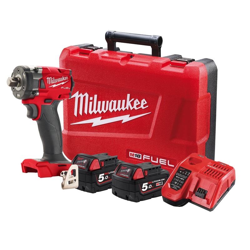 Milwaukee 18V Fuel Brushless 1/2 Compact Impact Wrench with Pin Detent 5.0ah Set M18FIW2P12-502C