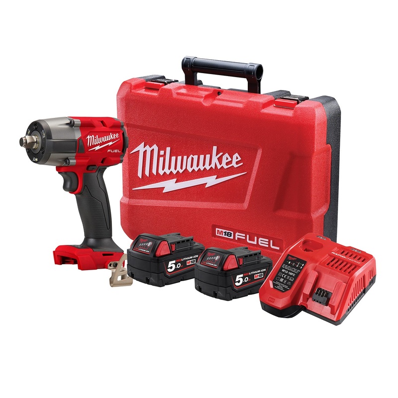 Milwaukee 18V Fuel Brushless 1/2 Mid-Torque Impact Wrench with Friction Ring 5.0ah Set M18FMTIW2F12