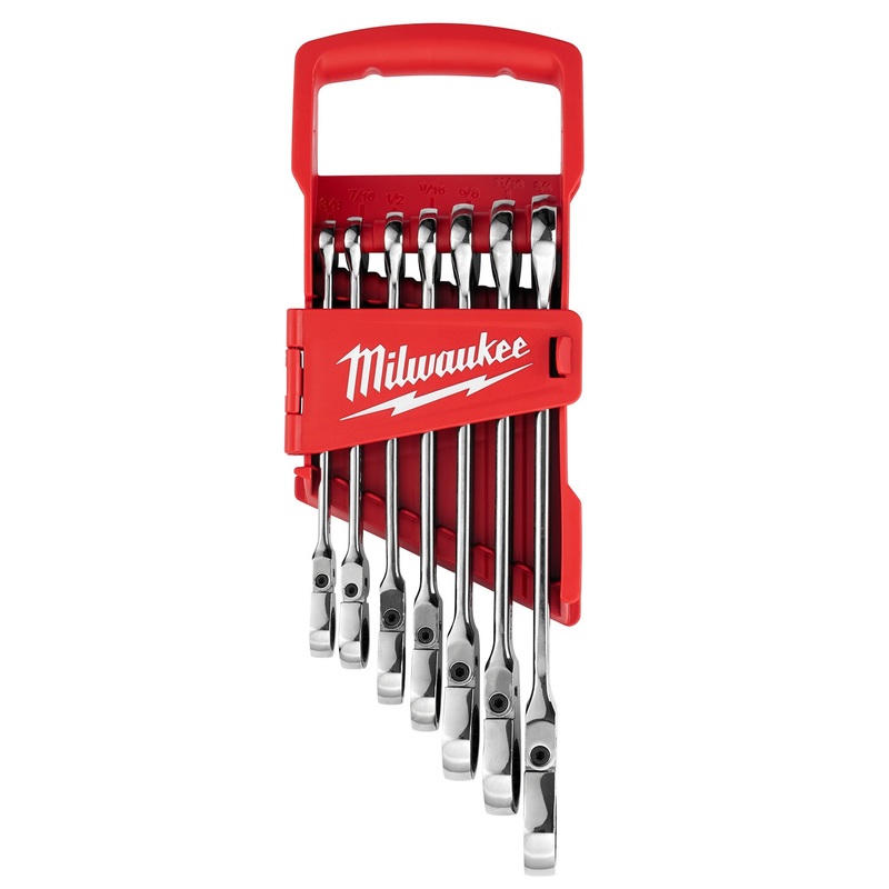 Milwaukee 7pc Flex Head SAE Ratcheting Combination Wrench Set 48229429