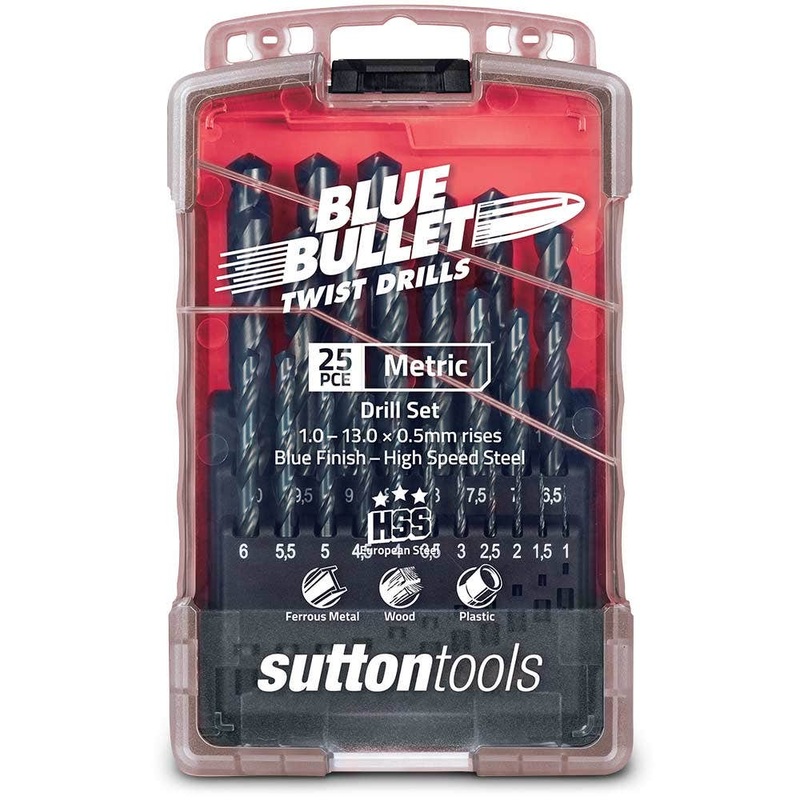 SUTTON 1-13MM METRIC HSS-BLUE JOBBER DRILL BIT SET – BLUE BULLET – 25 PIECE D102TTM3