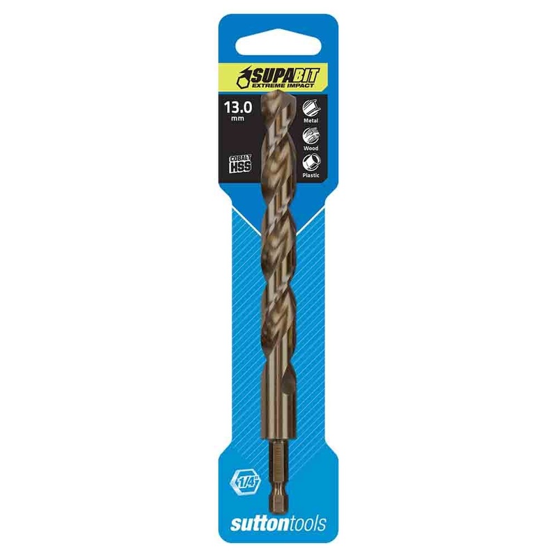 SUTTON 13.0MM 1/4-HX DRILL BIT HSS CO METAL SUPABIT D2131300
