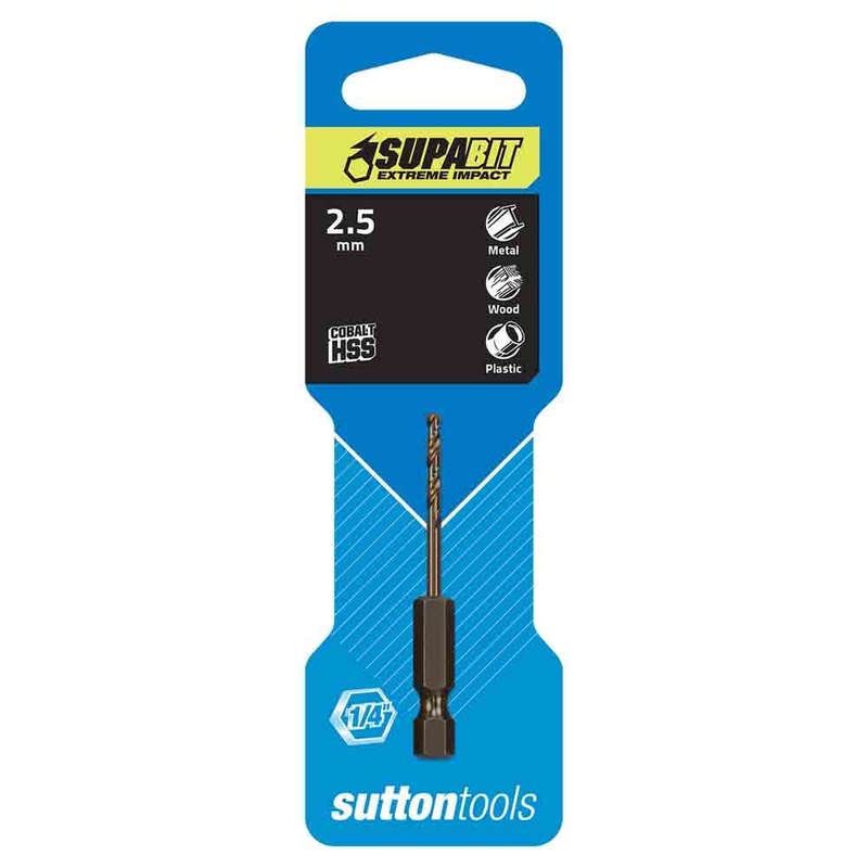 SUTTON 2.5MM 1/4-HX DRILL BIT HSS CO METAL SUPABIT D2130250